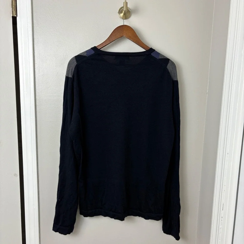 Banana Republic Sweater Men's M/L Extra Fine Merino Wool Blue Argyle Y2K Vintage